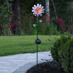 STAR TRADING LED-solcellelampe Pink Daisy i blomsterform| Dekorasjonsbelysning|Solcellelamper