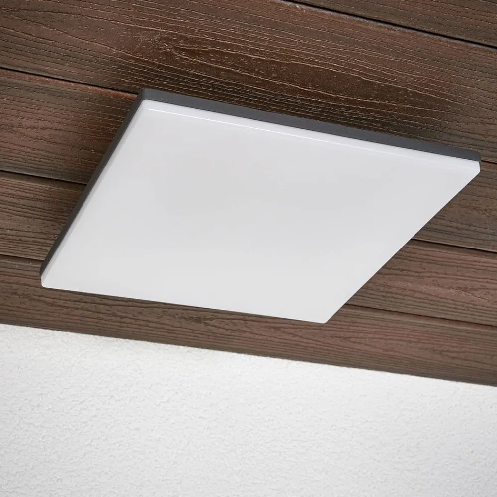 Lucande LED-taklampe Henni, IP65, sensor, 30x30 cm, antrasitt| Kommersiell Utebelysning|Led-Utendørs
