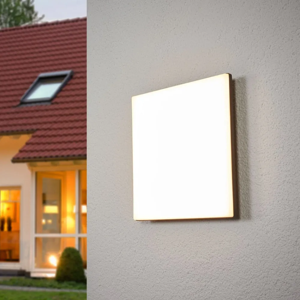 Lucande LED-taklampe Henni, IP65, sensor, 30x30 cm, antrasitt| Kommersiell Utebelysning|Led-Utendørs