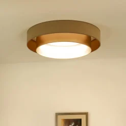 Duolla LED-taklampe Luneta, fløyel beige/gull, Ø 60 cm, 3-trinns dimbar| Taklamper