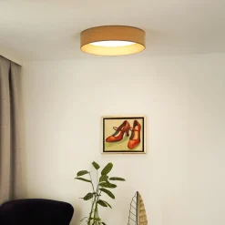Duolla LED-taklampe Plafond, fløyel, beige/gull, stoff, Ø 45 cm, 3-trinns Outlet