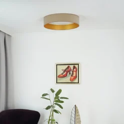 Duolla LED-taklampe Plafond, fløyel, beige/gull, stoff, Ø 45 cm, 3-trinns Outlet