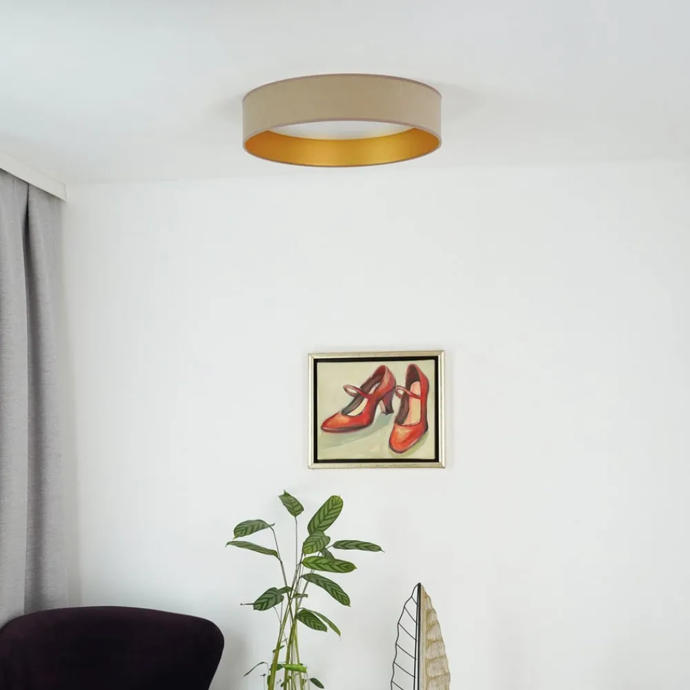Duolla LED-taklampe Plafond, fløyel, beige/gull, stoff, Ø 45 cm, 3-trinns Outlet