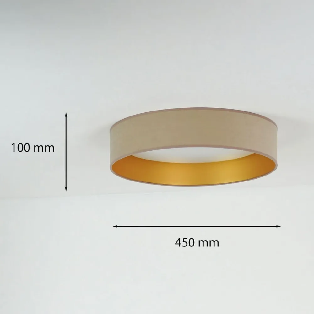 Duolla LED-taklampe Plafond, fløyel, beige/gull, stoff, Ø 45 cm, 3-trinns Outlet