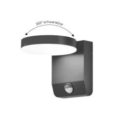 CMD LED-vegglampe 9083, sensor, antrasitt, 16 cm, CCT, IP54