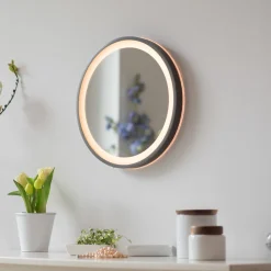 Paul Neuhaus LED-veggspeil VIDRO, grå, Ø 36 cm, powerbank, bryter Outlet