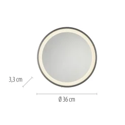 Paul Neuhaus LED-veggspeil VIDRO, grå, Ø 36 cm, powerbank, bryter Outlet