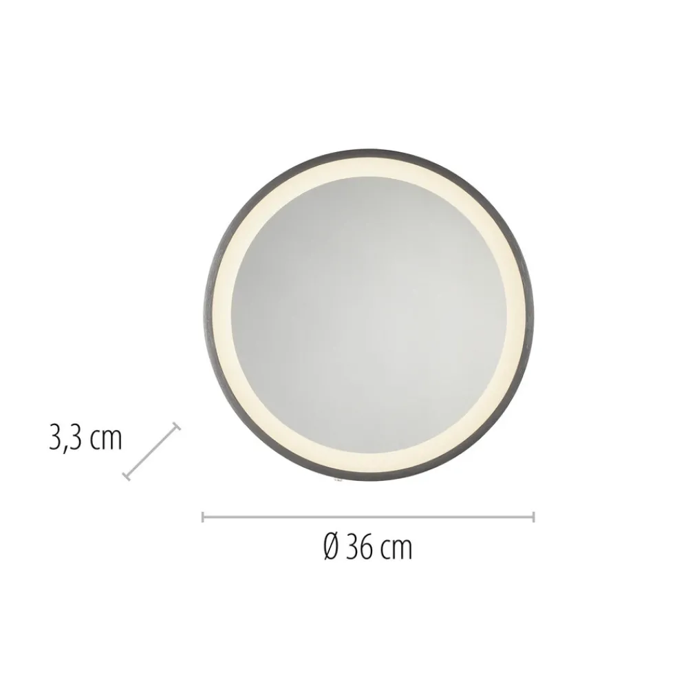 Paul Neuhaus LED-veggspeil VIDRO, grå, Ø 36 cm, powerbank, bryter Outlet