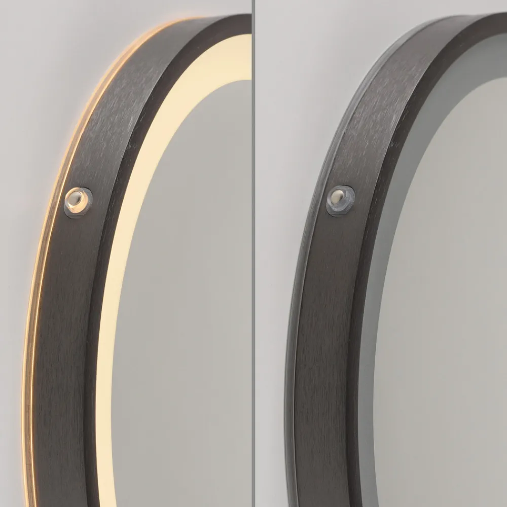 Paul Neuhaus LED-veggspeil VIDRO, grå, Ø 36 cm, powerbank, bryter Outlet