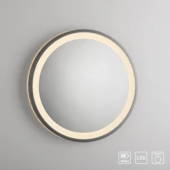 Paul Neuhaus LED-veggspeil VIDRO, grå, Ø 36 cm, powerbank, bryter Outlet