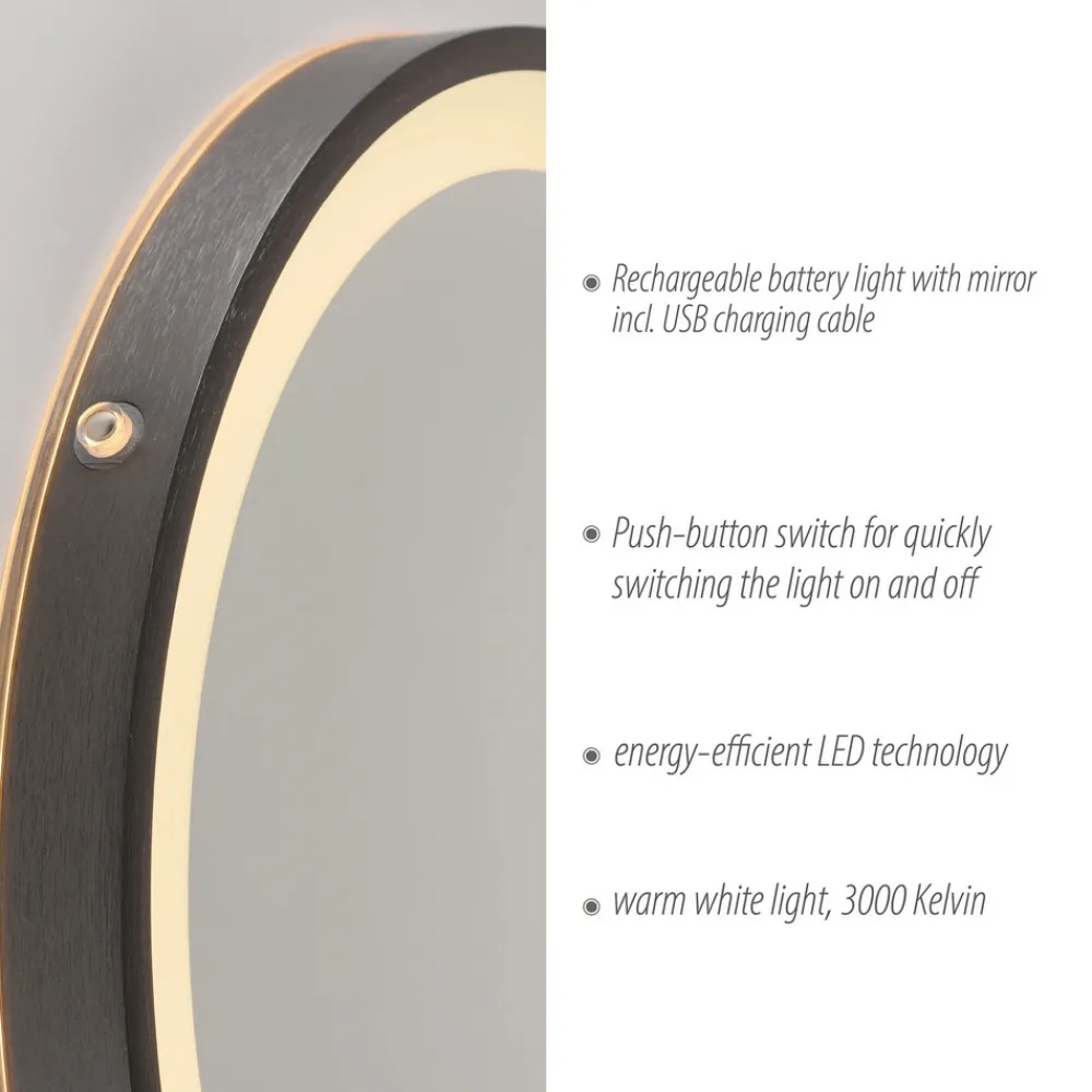 Paul Neuhaus LED-veggspeil VIDRO, grå, Ø 36 cm, powerbank, bryter Outlet