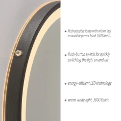 Paul Neuhaus LED-veggspeil VIDRO, grå, Ø 46 cm, powerbank, bryter Sale