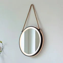 Paul Neuhaus LED-veggspeil VIDRO, svart, Ø 40 cm, powerbank, hengende Best