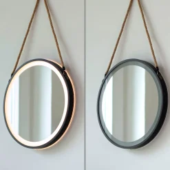 Paul Neuhaus LED-veggspeil VIDRO, svart, Ø 40 cm, powerbank, hengende Best