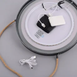 Paul Neuhaus LED-veggspeil VIDRO, svart, Ø 40 cm, powerbank, hengende Best