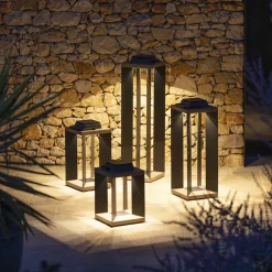 Les Jardins LED-solcellelykt Teckalu, grå/svart, 60 cm| Solcellelamper Med Sensor|Solcellelamper