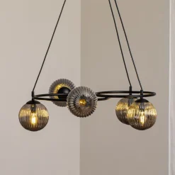 EMIBIG LIGHTING Libra stuelampe, røykgrå/svart, Ø 70 cm, 5 lyskilder. Best