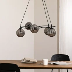 EMIBIG LIGHTING Libra stuelampe, røykgrå/svart, Ø 70 cm, 5 lyskilder. Best