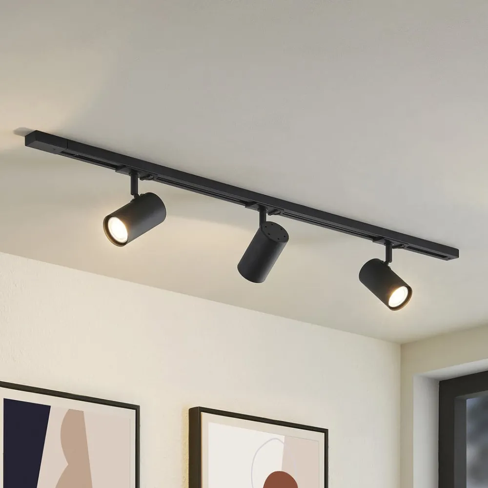 Lindby 1 lyskilde skinnesystem Linaro, GU10, 3 lyskilder, svart| Kontorbelysning|Skinnesystem