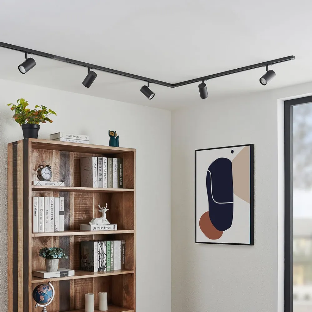 Lindby 1 lyskilde skinnesystem Linaro, GU10, 5 lyskilder, svart| Skinnesystem