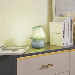 Lindby Andriana bordlampe, grønn/hvit, glass, Ø 15 cm Best