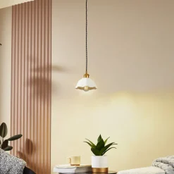 Lindby Annegret hengelampe, Ø 18 cm, keramikk, hvit/messing Sale