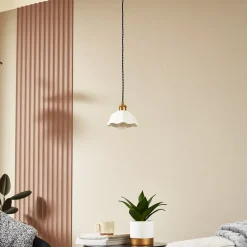 Lindby Annegret hengelampe, Ø 18 cm, keramikk, hvit/messing Sale