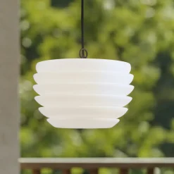 Lindby Arona utendørs hengelampe, Ø 38 cm, hvit