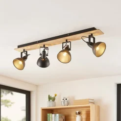 Lindby Aylis taklampe, 4 lyskilder, 82 cm, svart, tre, E14| Design- Og Hotellbelysning|Spotter I Tak