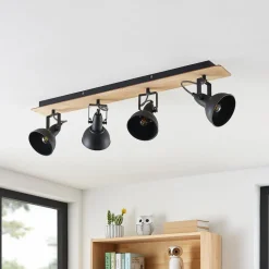 Lindby Aylis taklampe, 4 lyskilder, 82 cm, svart, tre, E14| Design- Og Hotellbelysning|Spotter I Tak