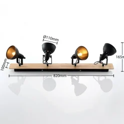 Lindby Aylis taklampe, 4 lyskilder, 82 cm, svart, tre, E14| Design- Og Hotellbelysning|Spotter I Tak