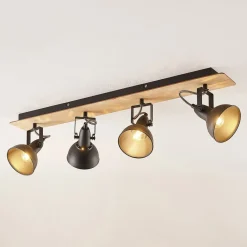 Lindby Aylis taklampe, 4 lyskilder, 82 cm, svart, tre, E14| Design- Og Hotellbelysning|Spotter I Tak