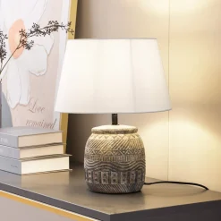 Lindby bordlampe Aelith, Ø 30 cm, grå, keramikk, E27| Bordlamper