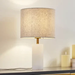 Lindby bordlampe alabaster, hvit/beige, Ø 25cm, marmor, E27 Hot