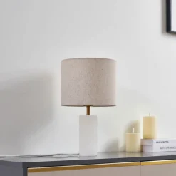 Lindby bordlampe alabaster, hvit/beige, Ø 25cm, marmor, E27 Hot