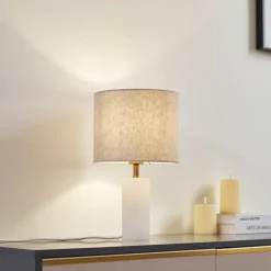 Lindby bordlampe alabaster, hvit/beige, Ø 25cm, marmor, E27 Hot