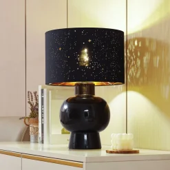 Lindby bordlampe Arved, svart, tekstil, keramikk, 46 cm| Bordlamper