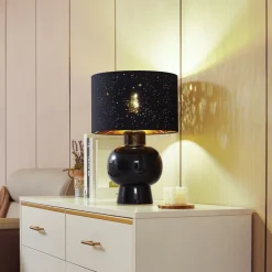 Lindby bordlampe Arved, svart, tekstil, keramikk, 46 cm| Bordlamper