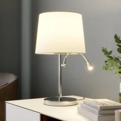 Lindby bordlampe Benjiro, hvit, tekstil, leselampe, 52 cm| Bordlamper