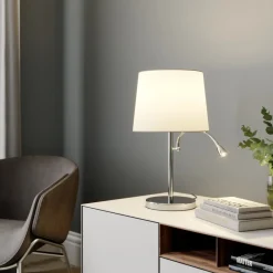 Lindby bordlampe Benjiro, hvit, tekstil, leselampe, 52 cm| Bordlamper