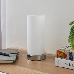 Lindby bordlampe Elianna, hvit, glass, 24 cm, dimbar, E14 Online