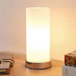 Lindby bordlampe Elianna, hvit, glass, 24 cm, dimbar, E14 Online