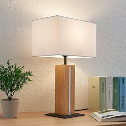 Lindby bordlampe Garry, 2 lyskilder, hvit, tre, 53 cm, E27 Clearance