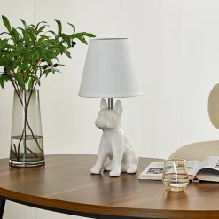 Lindby bordlampe Herry, hvit, keramikk, hund, 46,5 cm høy Clearance