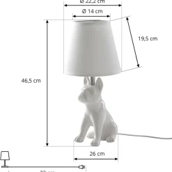 Lindby bordlampe Herry, hvit, keramikk, hund, 46,5 cm høy Clearance