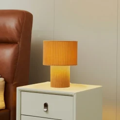 Lindby bordlampe Jone, lysebrun, tekstil, 30 cm høy, E27 Sale