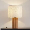 Lindby bordlampe Kimiko, høyde 38 cm, tre, tekstil| Bordlamper