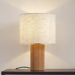 Lindby bordlampe Kimiko, høyde 38 cm, tre, tekstil| Bordlamper