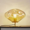 Lindby bordlampe Lelia, ravfarget, glass, metall, Ø 35 cm| Bordlamper