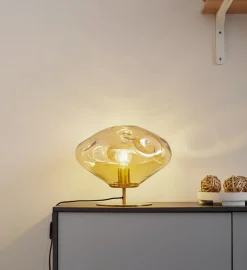 Lindby bordlampe Lelia, ravfarget, glass, metall, Ø 35 cm| Bordlamper